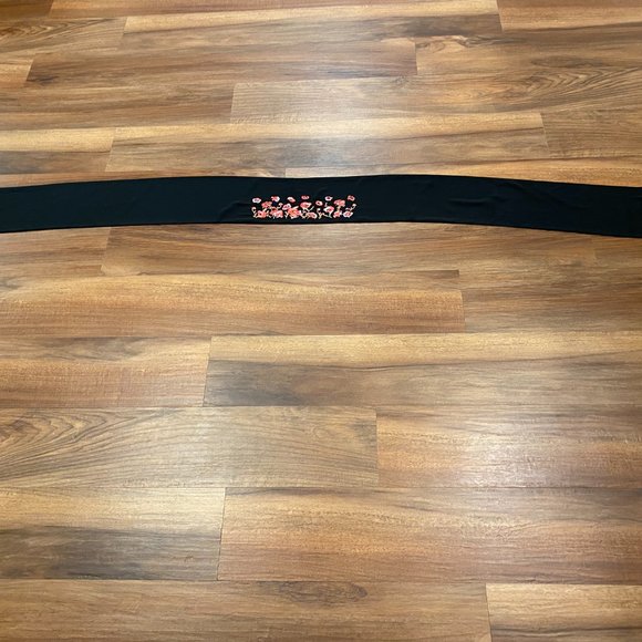 White House Black Market Black Scarf w Floral Detailing and Fringed Ends - Picture 5 of 10